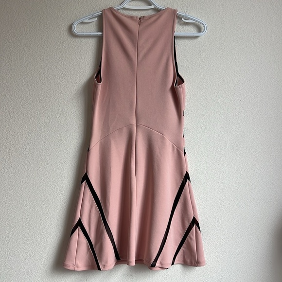 Topshop Dusky Pink Short Skater Sleeveless Black Mesh Inset Stripe Dress - Picture 6 of 11